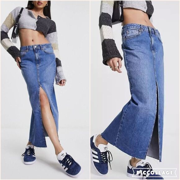 NEW Stradivarius Blue Denim Low Rise Maxi Skirt - Picture 10 of 10